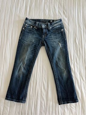 Miss Me Dark Blue Distressed capri